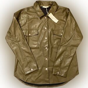 Medium Women’s / Juniors Mystree Green Faux Leather Button-Up Jacket NWT